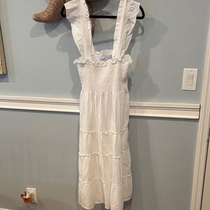 Hill House White with Pink Polka Dot Tiered Sundress
